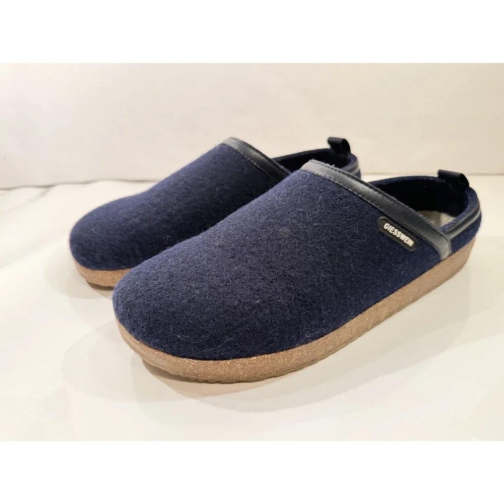 Giesswein Men's Navy Blue Wool Felt Slip On Clogs Slippers Cork Sole Comforte LG